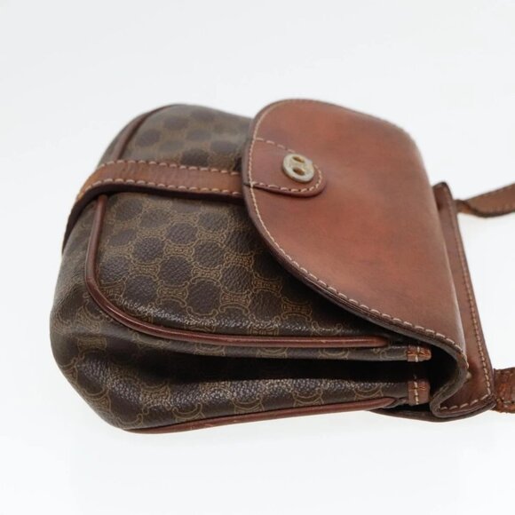 CELINE Macadam Canvas Shoulder Bag PVC Leather Brown Gold Auth 88287 - Picture 6 of 16